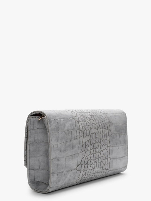 Audrey Grey Moc Croc Clutch Bag