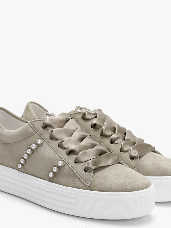 Up Grey Suede Pearl Embellished Trainers