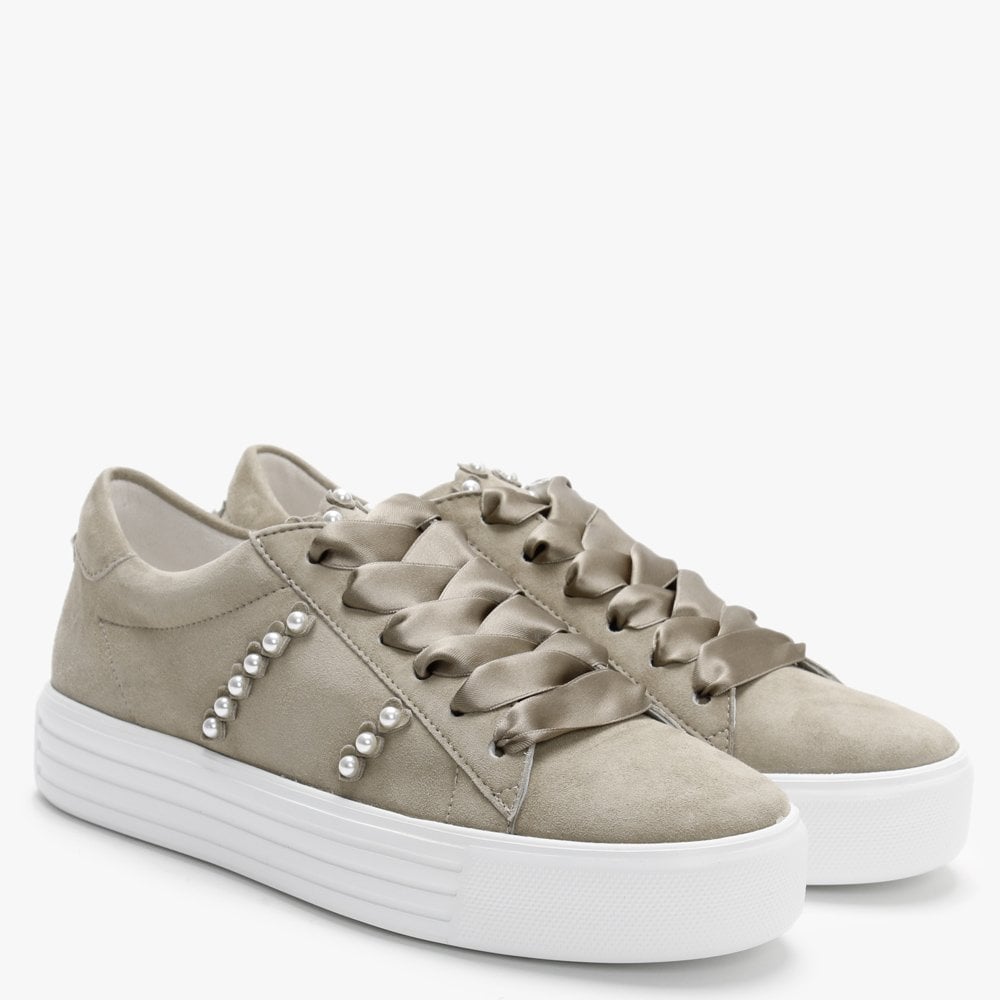 Up Grey Suede Pearl Embellished Trainers