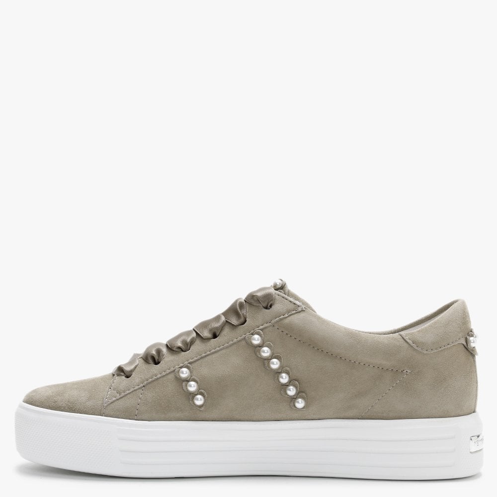 Up Grey Suede Pearl Embellished Trainers