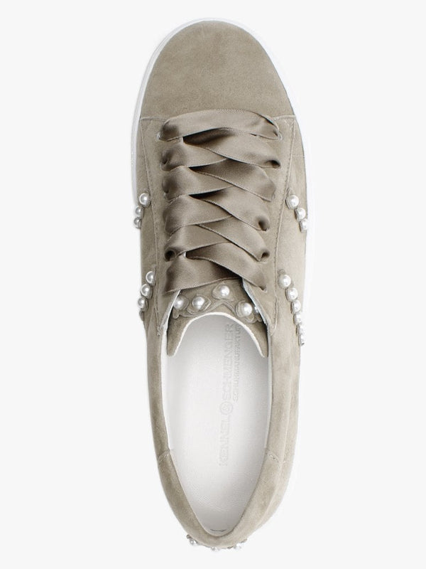 Up Grey Suede Pearl Embellished Trainers