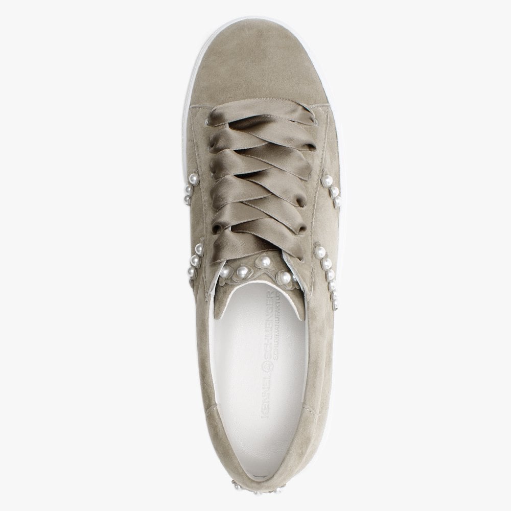 Up Grey Suede Pearl Embellished Trainers