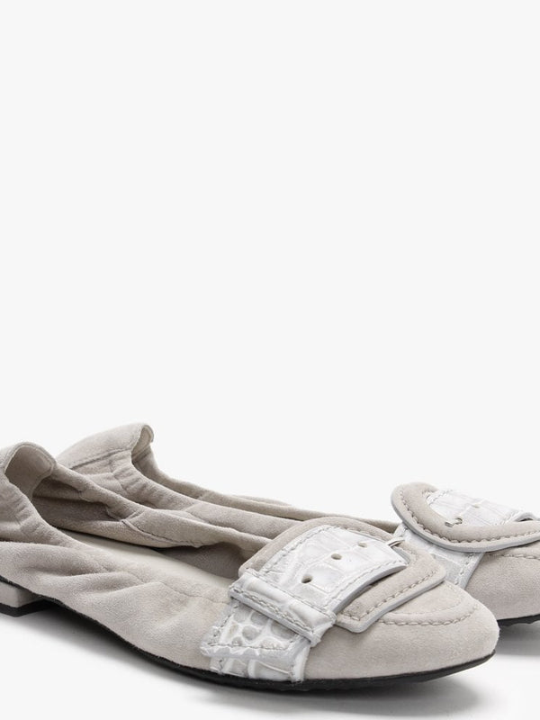 Malu II Grey Suede Reptile Buckle Ballet Pumps