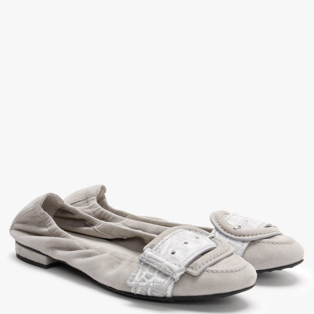 Malu II Grey Suede Reptile Buckle Ballet Pumps