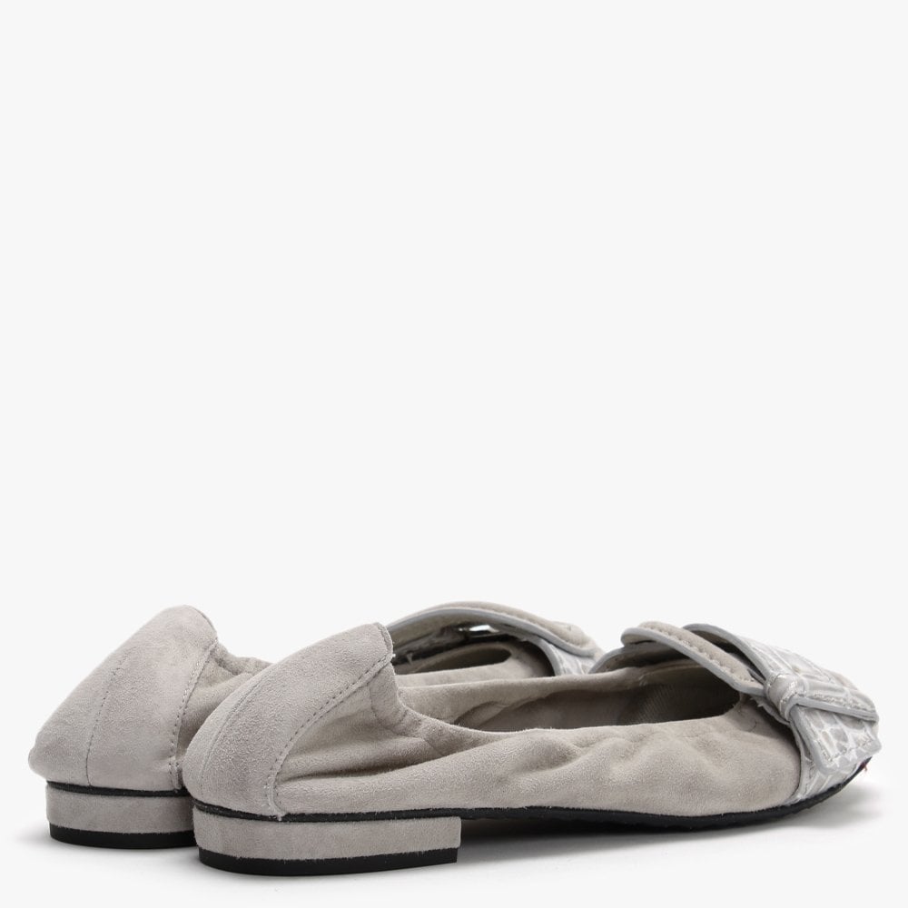 Malu II Grey Suede Reptile Buckle Ballet Pumps
