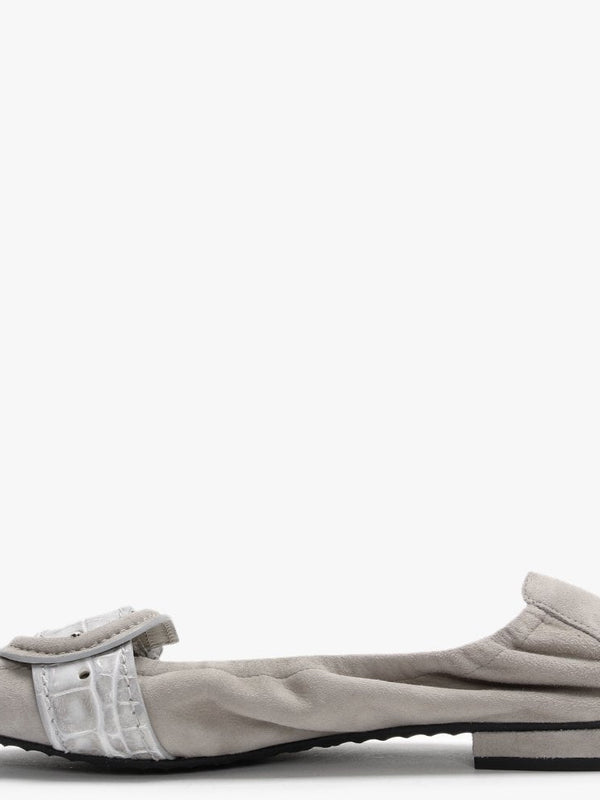 Malu II Grey Suede Reptile Buckle Ballet Pumps