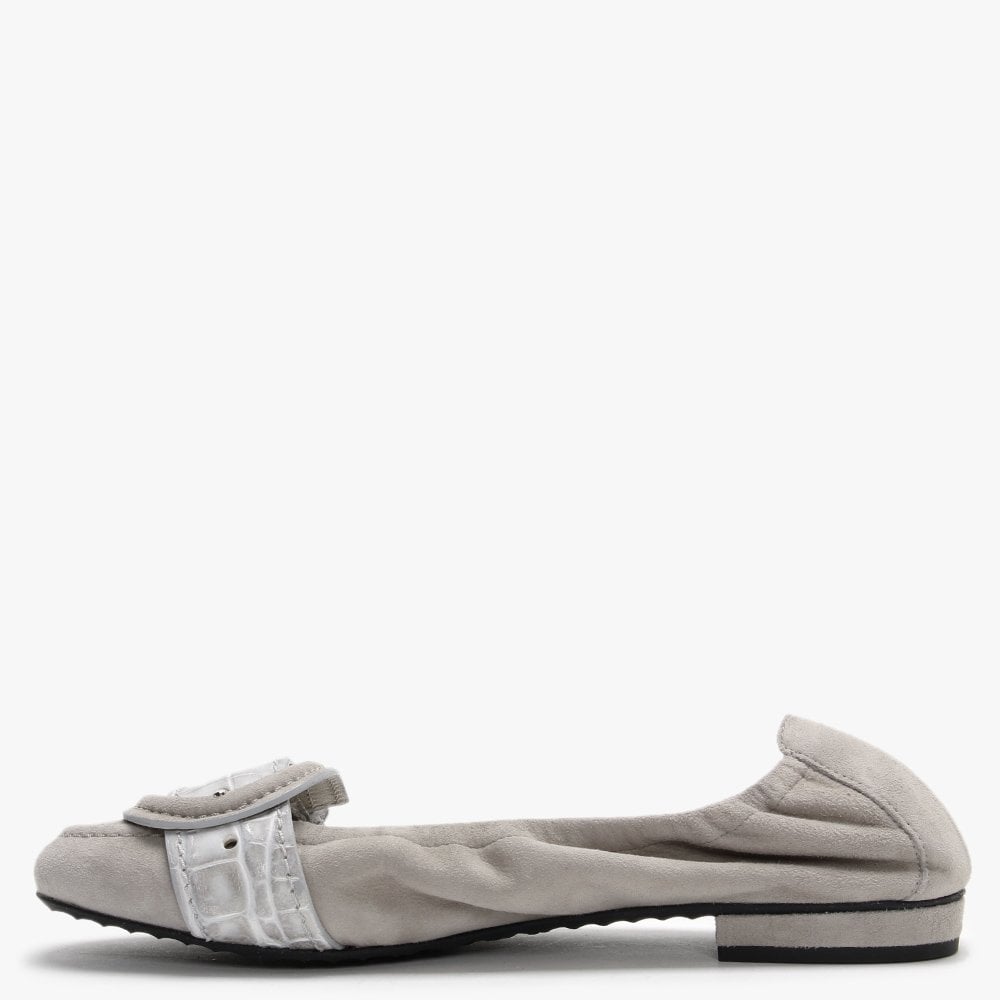 Malu II Grey Suede Reptile Buckle Ballet Pumps