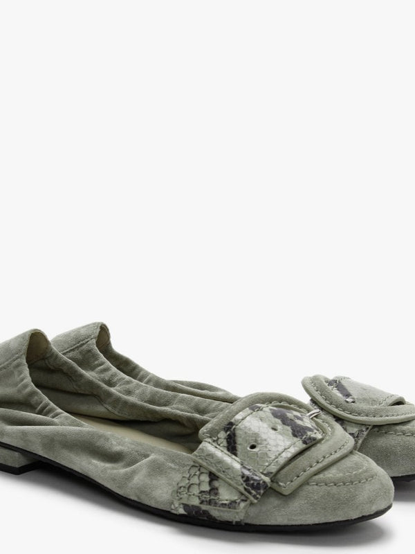 Malu II Green Suede Reptile Buckle Ballet Pumps