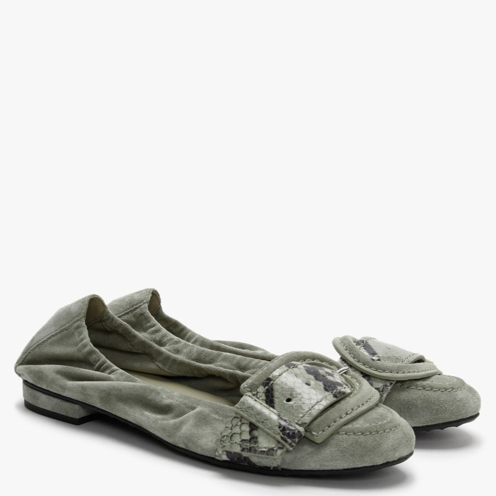 Malu II Green Suede Reptile Buckle Ballet Pumps