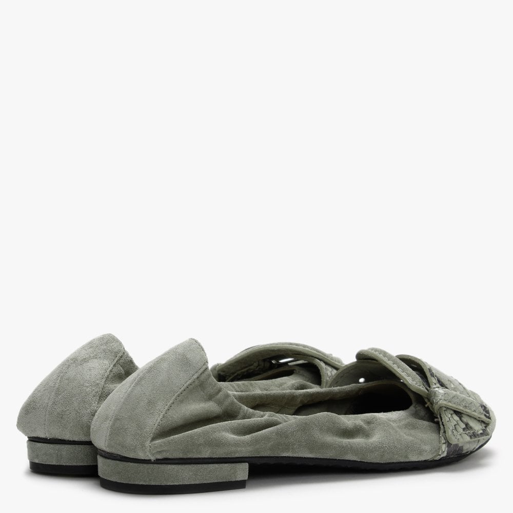 Malu II Green Suede Reptile Buckle Ballet Pumps