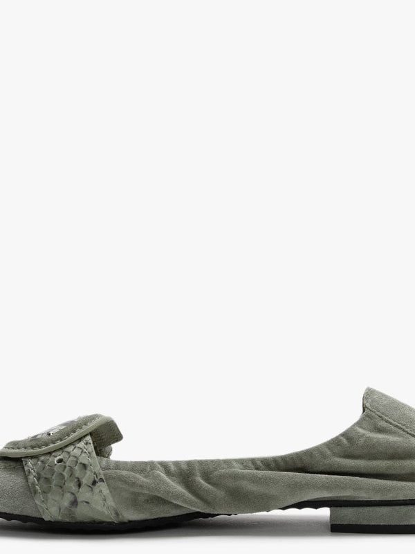 Malu II Green Suede Reptile Buckle Ballet Pumps