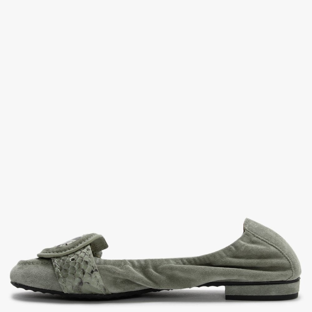Malu II Green Suede Reptile Buckle Ballet Pumps