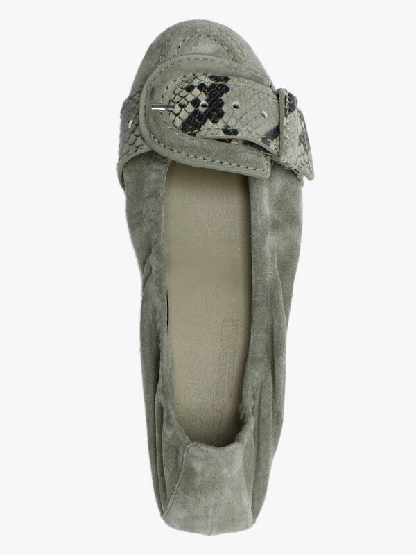 Malu II Green Suede Reptile Buckle Ballet Pumps