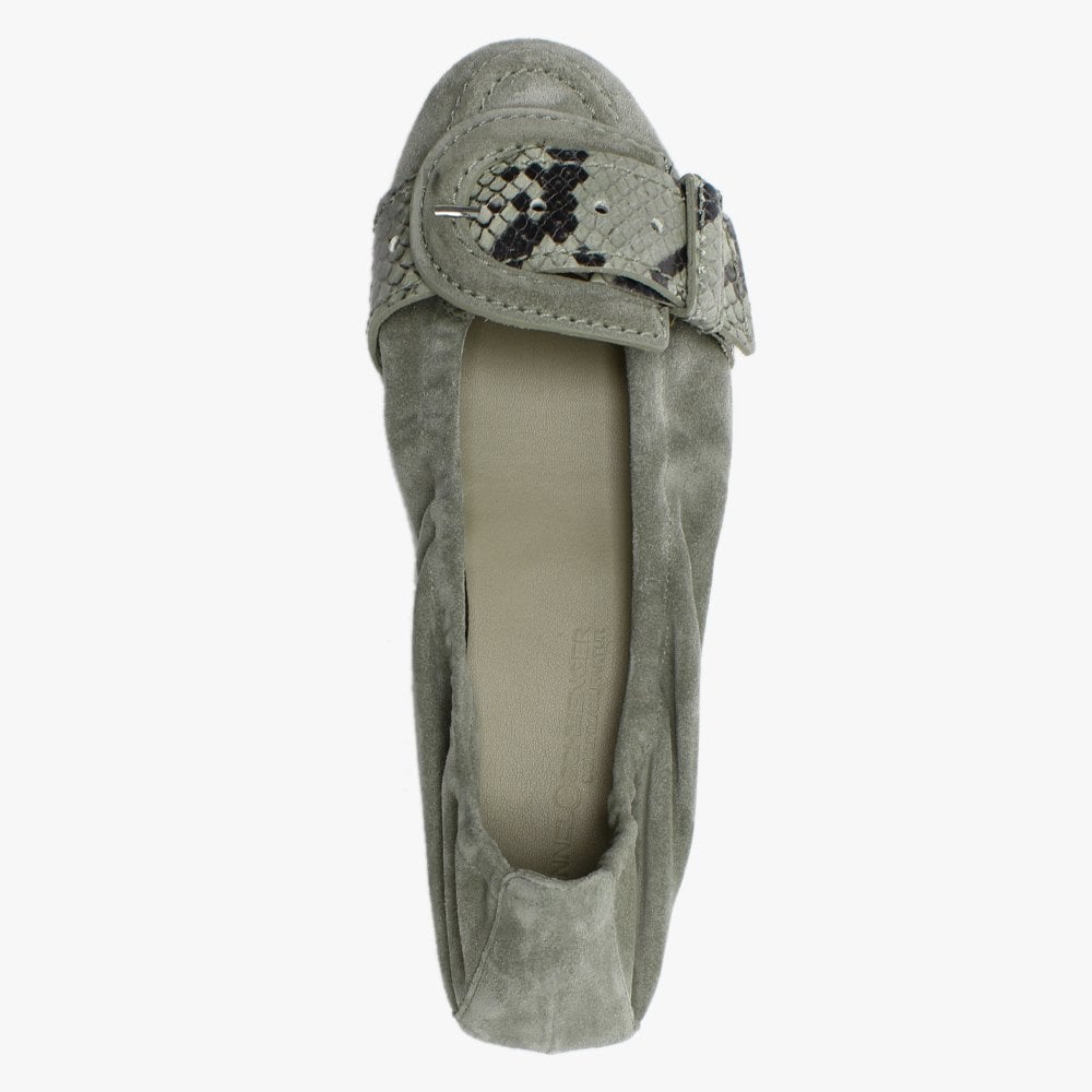 Malu II Green Suede Reptile Buckle Ballet Pumps