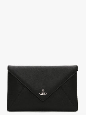 Victoria Black Leather Envelope Clutch Bag