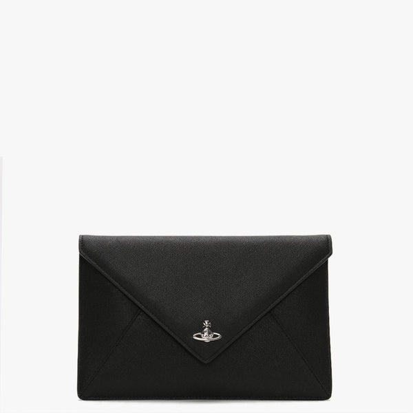 Victoria Black Leather Envelope Clutch Bag