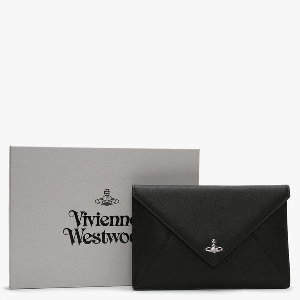 Victoria Black Leather Envelope Clutch Bag