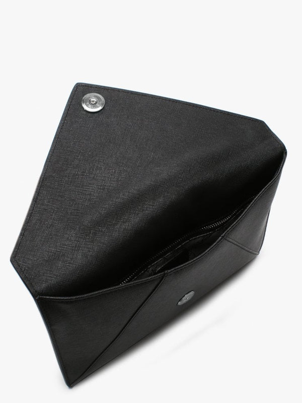 Victoria Black Leather Envelope Clutch Bag