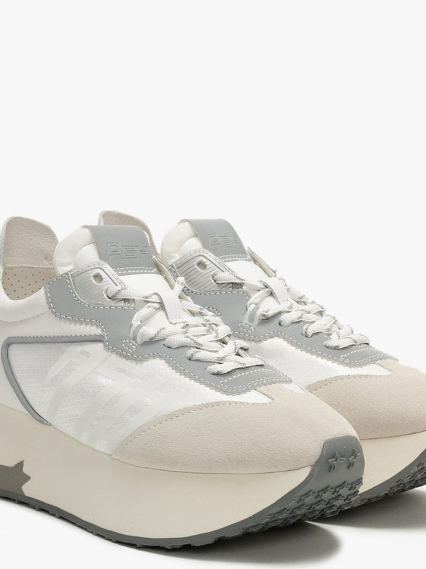 Roxy Salt White Silver Suede & Nylon Platform Trainers