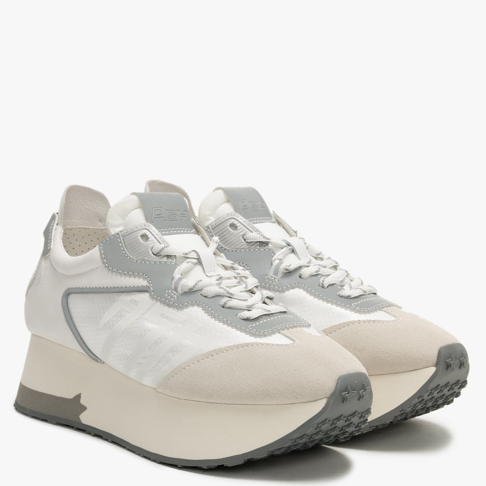 Roxy Salt White Silver Suede & Nylon Platform Trainers