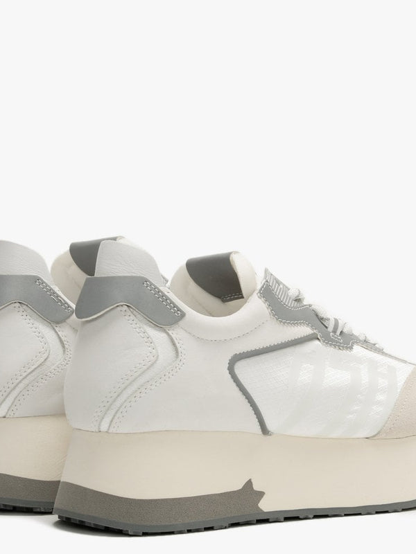 Roxy Salt White Silver Suede & Nylon Platform Trainers