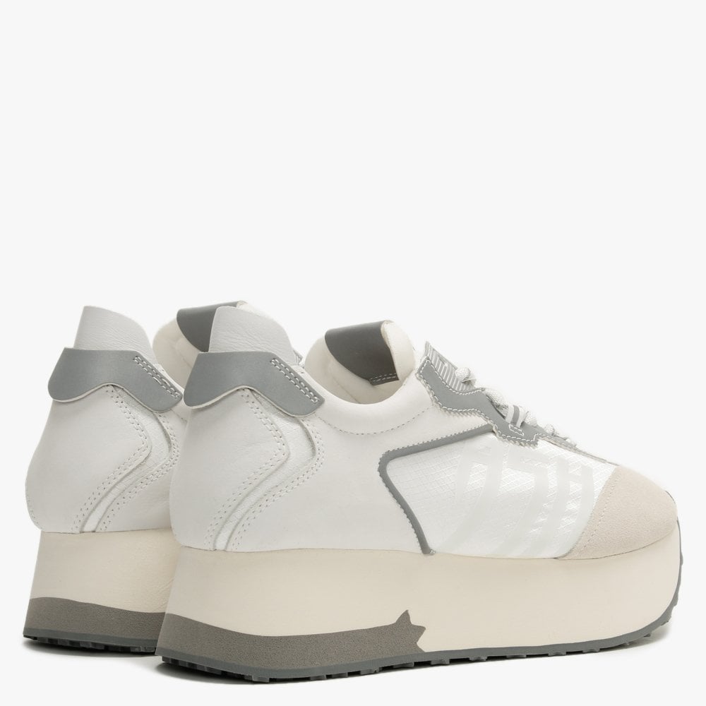 Roxy Salt White Silver Suede & Nylon Platform Trainers