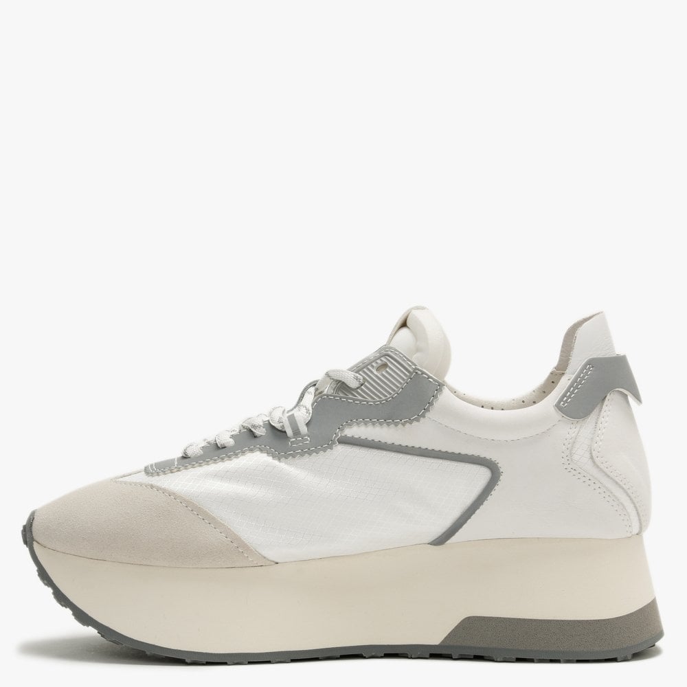 Roxy Salt White Silver Suede & Nylon Platform Trainers