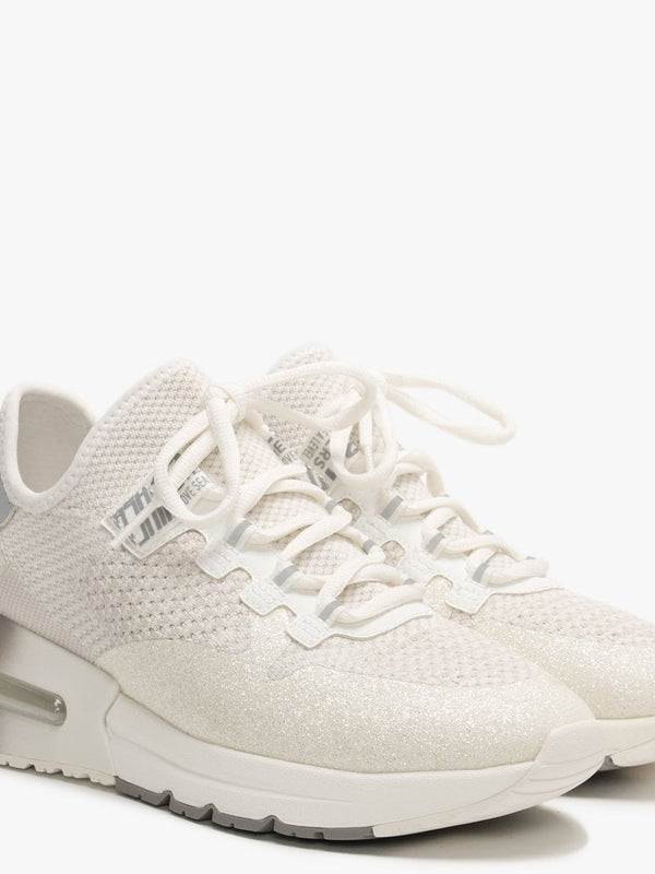 Krush Glitter White & Silver Knitted Trainers