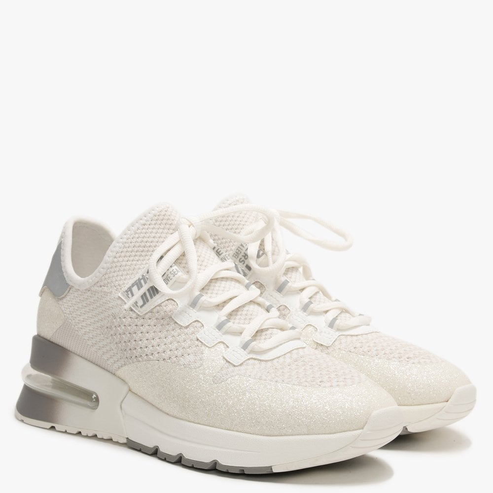 Krush Glitter White & Silver Knitted Trainers