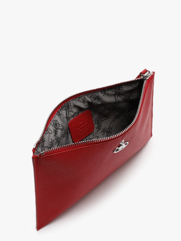 Victoria Red Textured Leather Clutch Bag