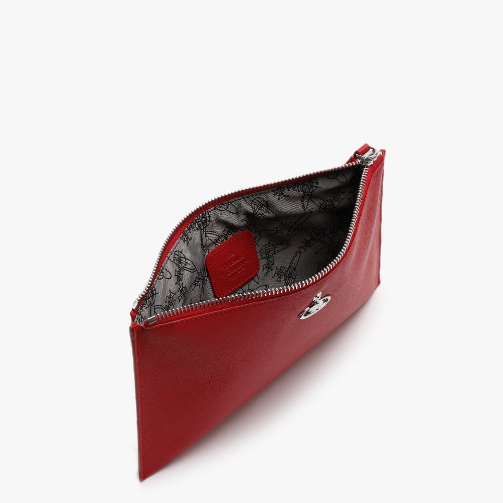 Victoria Red Textured Leather Clutch Bag