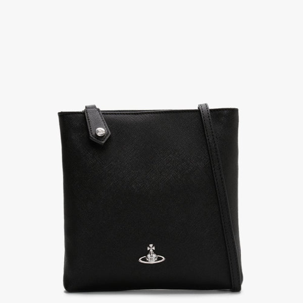 Victoria II Black Leather Square Cross-Body Bag