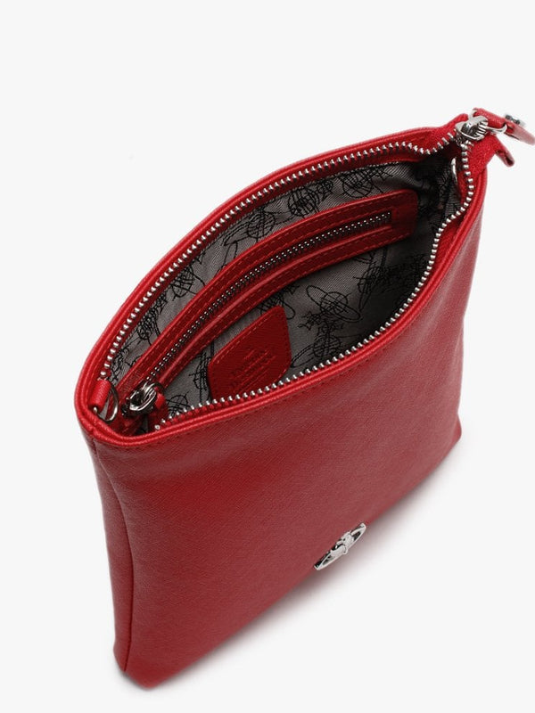 Victoria Red Leather Square Chain Cross-Body Bag