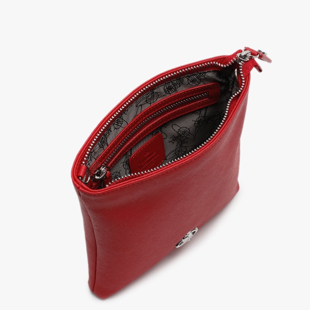 Victoria Red Leather Square Chain Cross-Body Bag