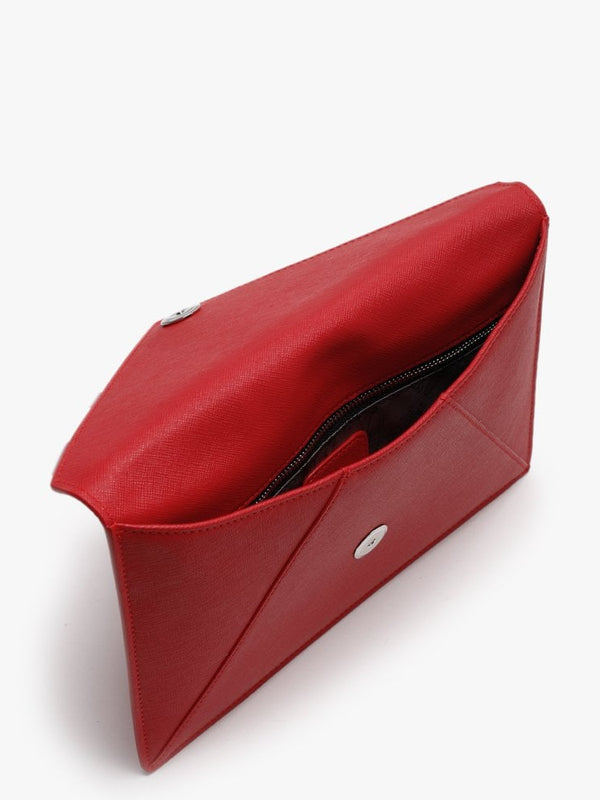 Victoria Red Leather Envelope Clutch Bag