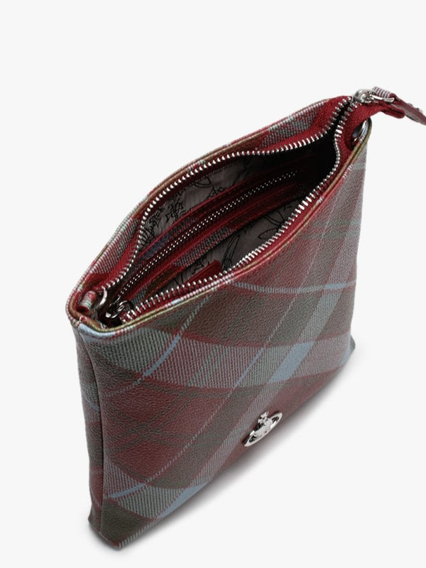 Derby Red Tartan Coated Canvas Square Chain Strap Cross-Body Bag