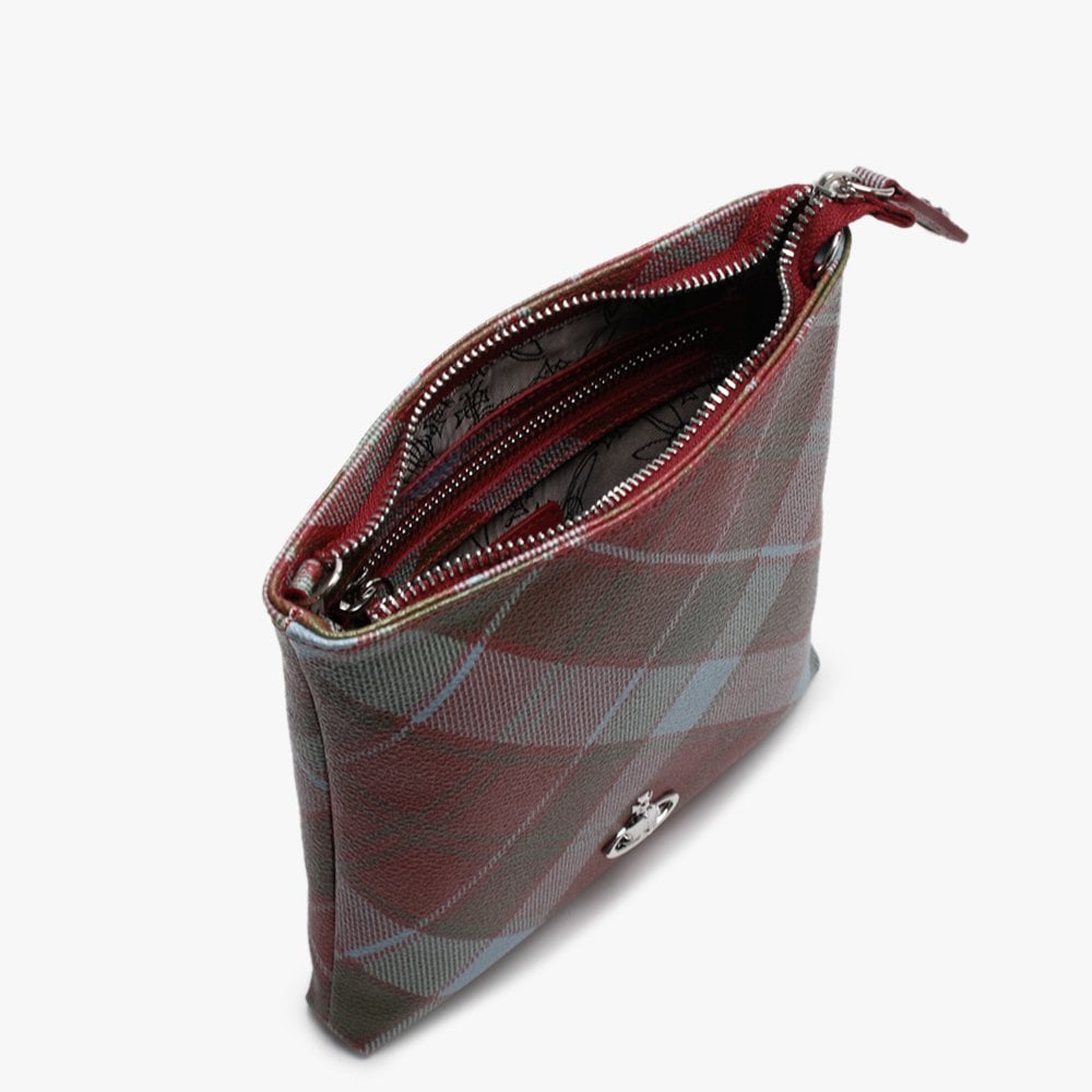 Derby Red Tartan Coated Canvas Square Chain Strap Cross-Body Bag