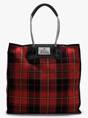 Elena Red & Black Tartan Textile Folded Shopper Bag