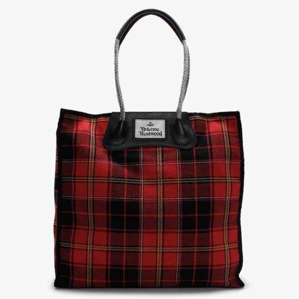 Elena Red & Black Tartan Textile Folded Shopper Bag