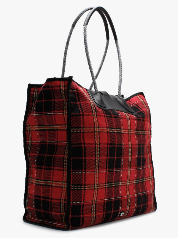 Elena Red & Black Tartan Textile Folded Shopper Bag