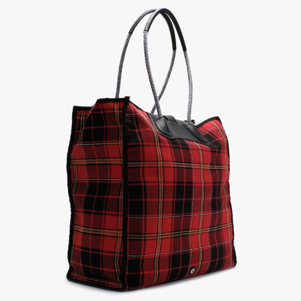 Elena Red & Black Tartan Textile Folded Shopper Bag