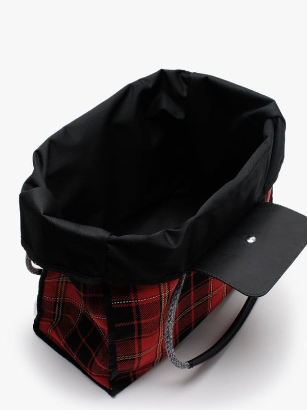 Elena Red & Black Tartan Textile Folded Shopper Bag