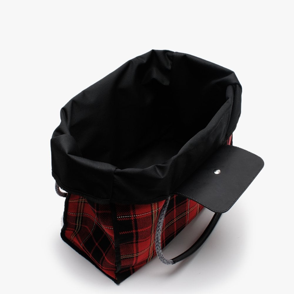 Elena Red & Black Tartan Textile Folded Shopper Bag