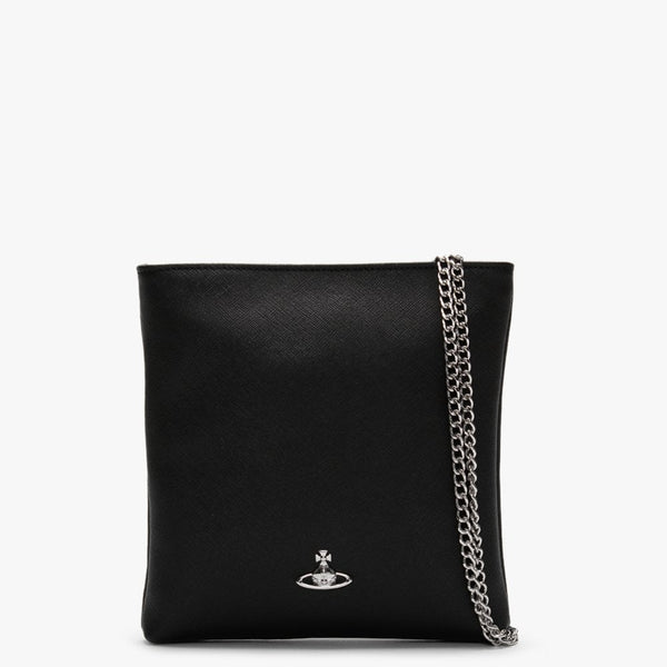 Victoria Black Leather Square Chain Cross-Body Bag