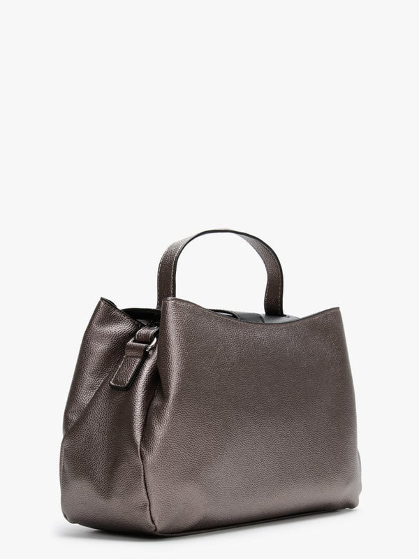 Drum Pebbled Pewter & Black Satchel Bag