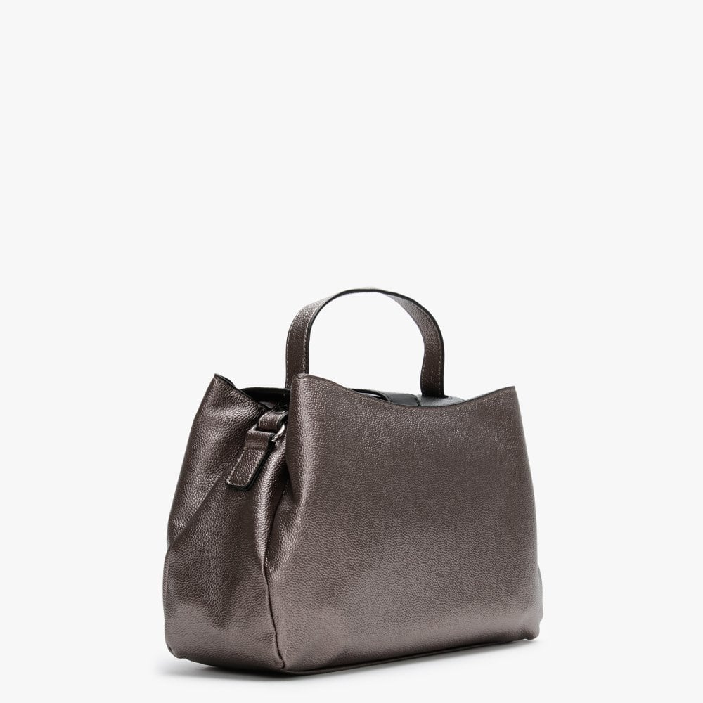 Drum Pebbled Pewter & Black Satchel Bag