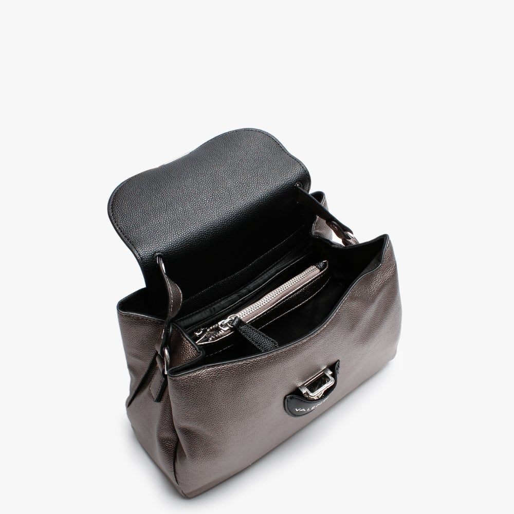 Drum Pebbled Pewter & Black Satchel Bag