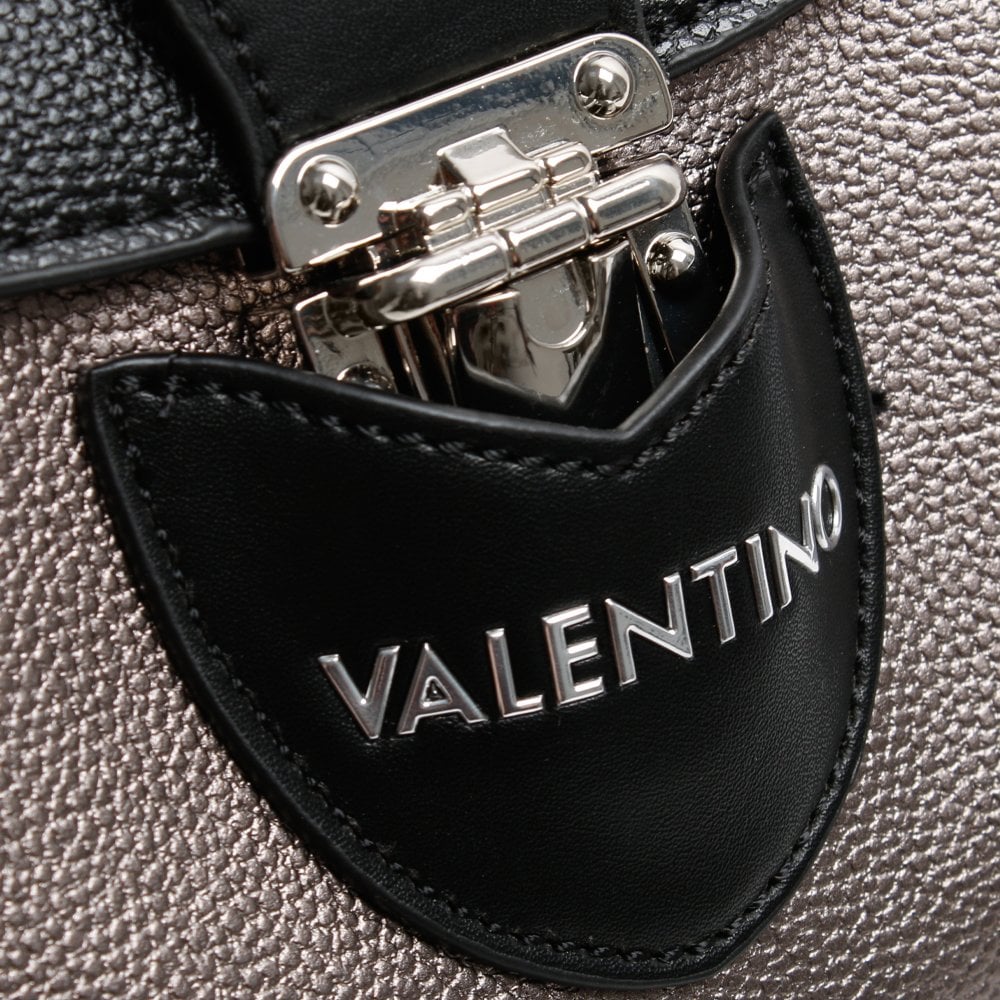Drum Pebbled Pewter & Black Satchel Bag