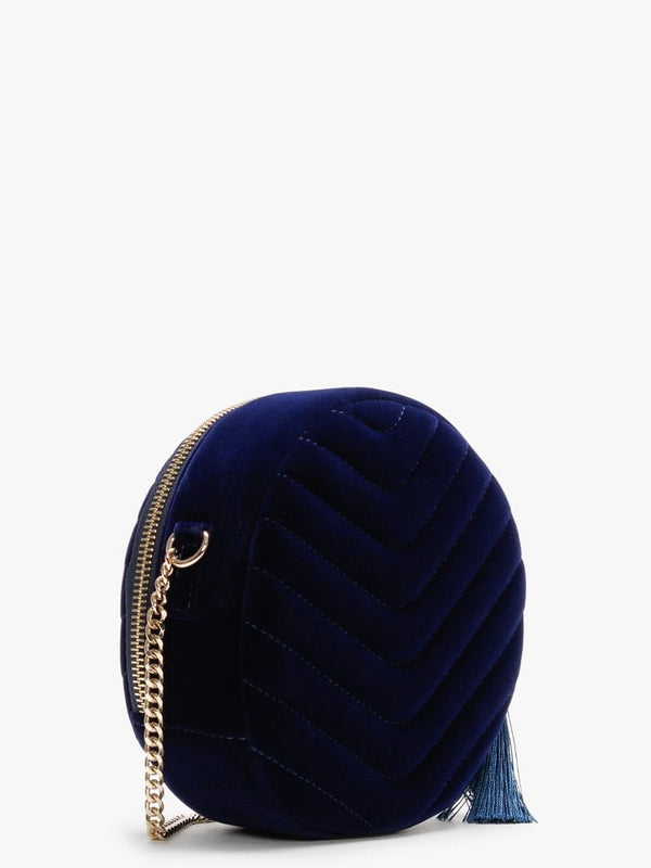 Carillon Blue Velvet Quilted Shoulder Bag