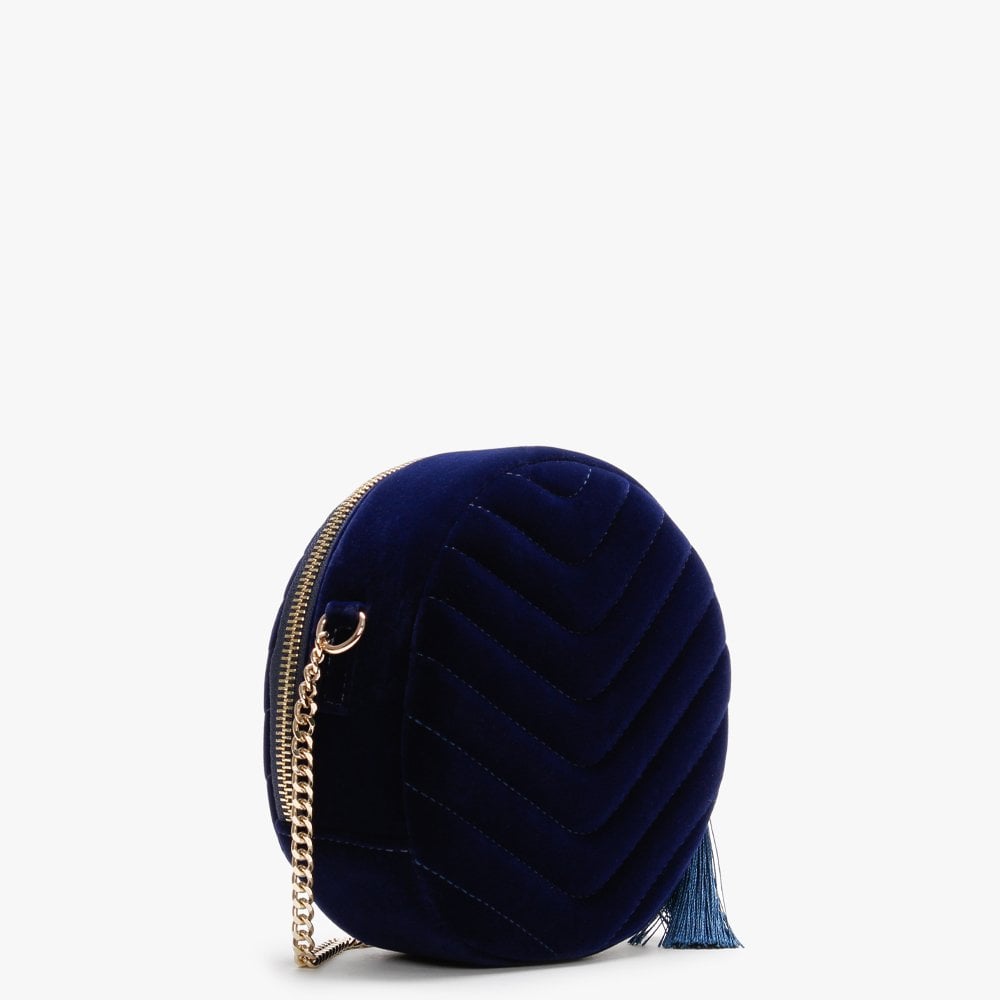 Carillon Blue Velvet Quilted Shoulder Bag